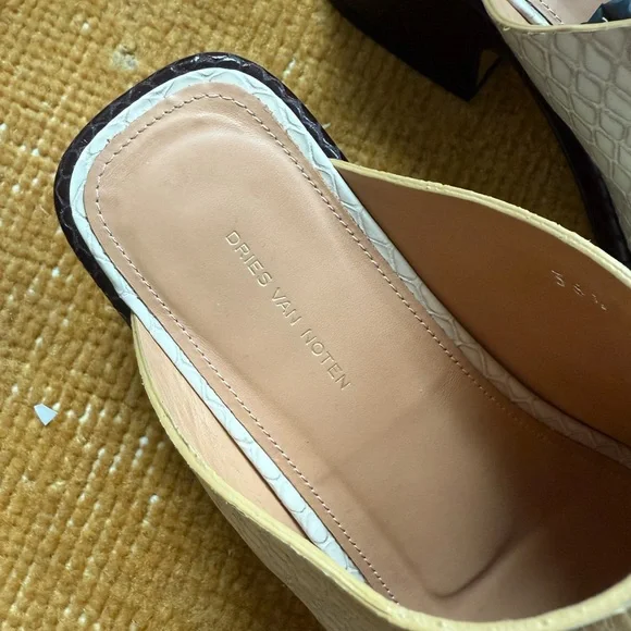 Dries Van Noten Cream & Dark Brown Croc-Embossed Mule Heels 6.5 36 1/2 - Picture 3 of 8